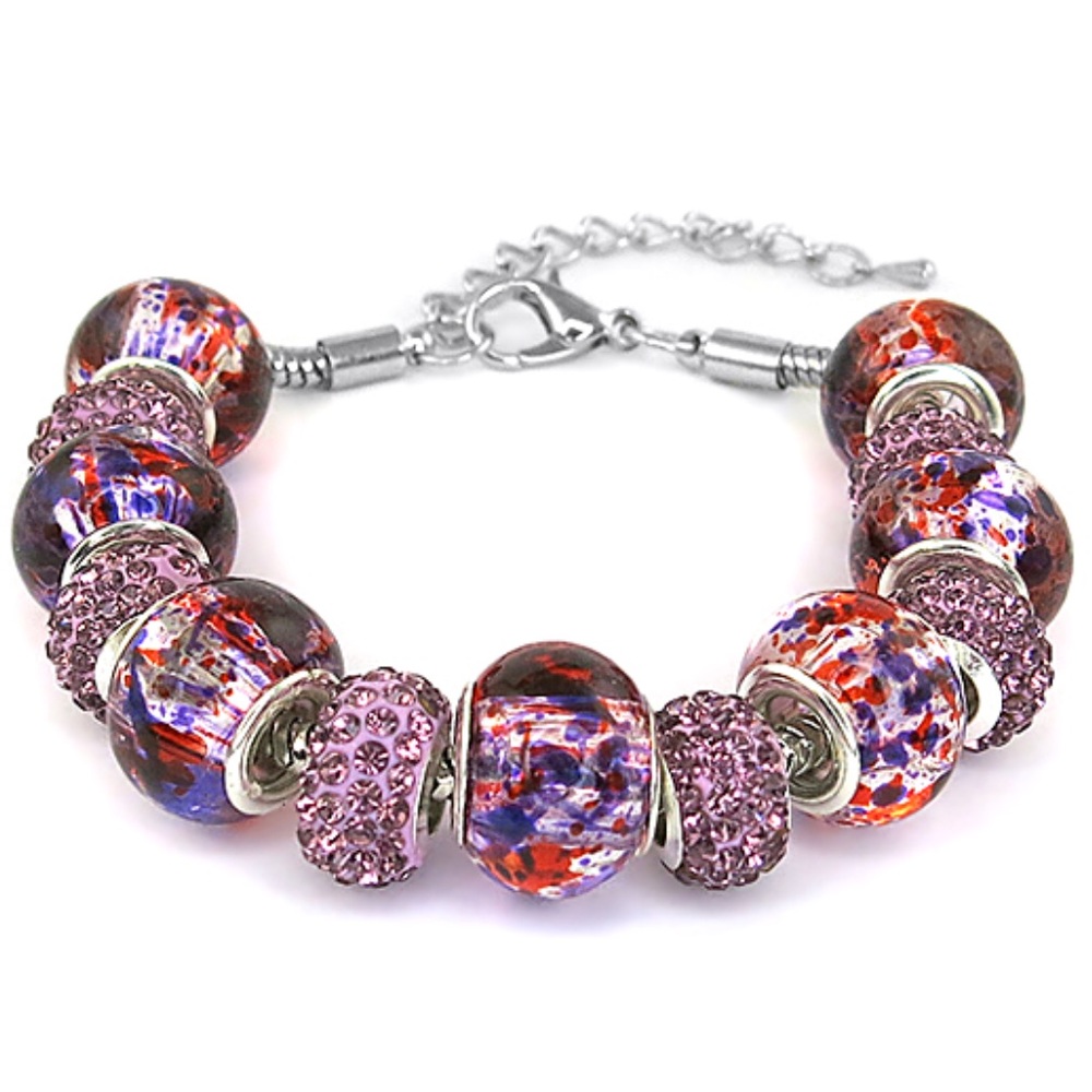 Murano Glass Beaded Bracelet w/ Swarovski Crystals